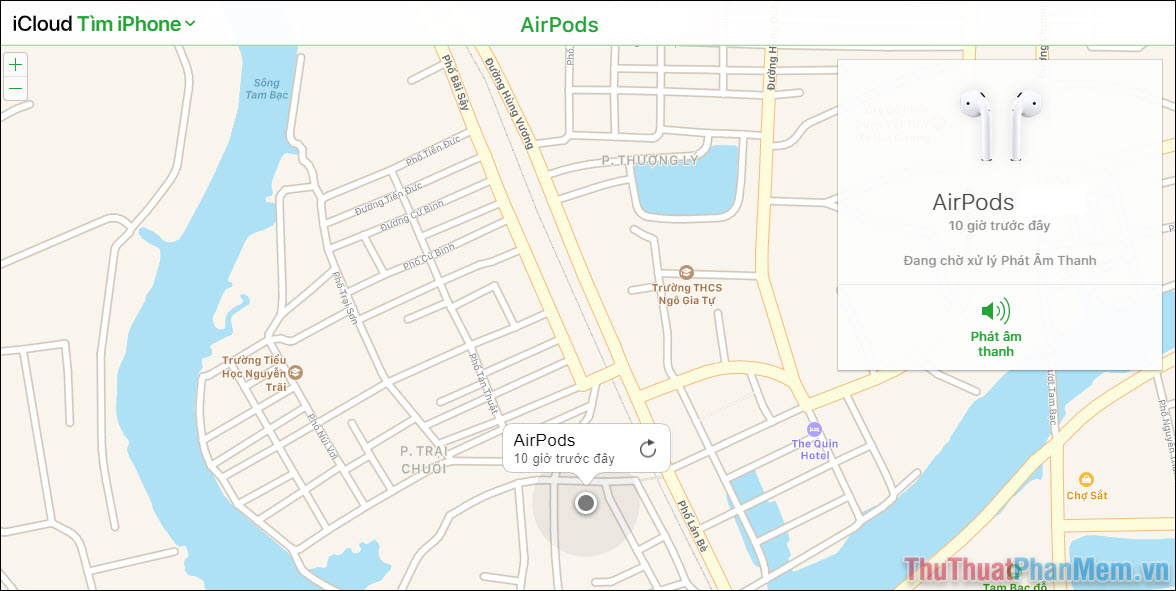 Đối với iCloud nền tảng Web thì bạn chỉ xem được vị trí của chúng và không có bản đồ hỗ trợ tìm kiếm