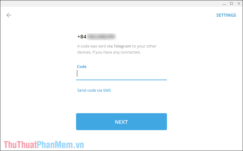Kiểm tra mã xác nhận Telegram gửi để nhập vào mục Code