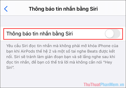 Mục Thông báo tin nhắn bằng Siri