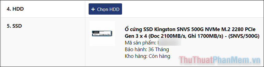 Chọn ổ SSD Kingston SNVS 500G NVMe M.2