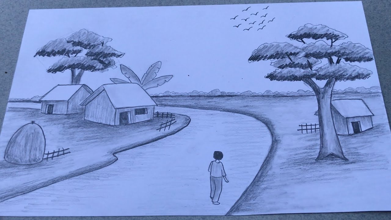 Vẽ phong cảnh làng quê bằng bút chì