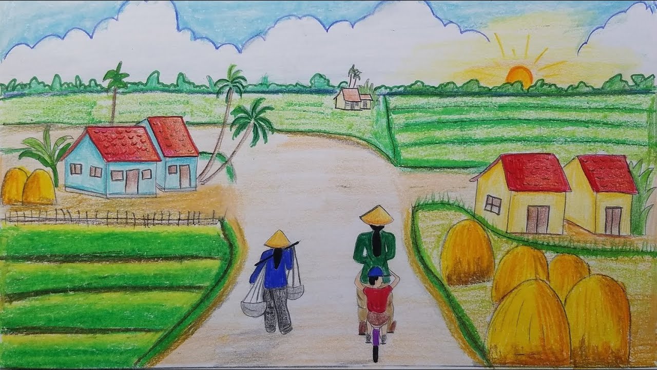 Bức tranh vẽ cảnh làng tôi