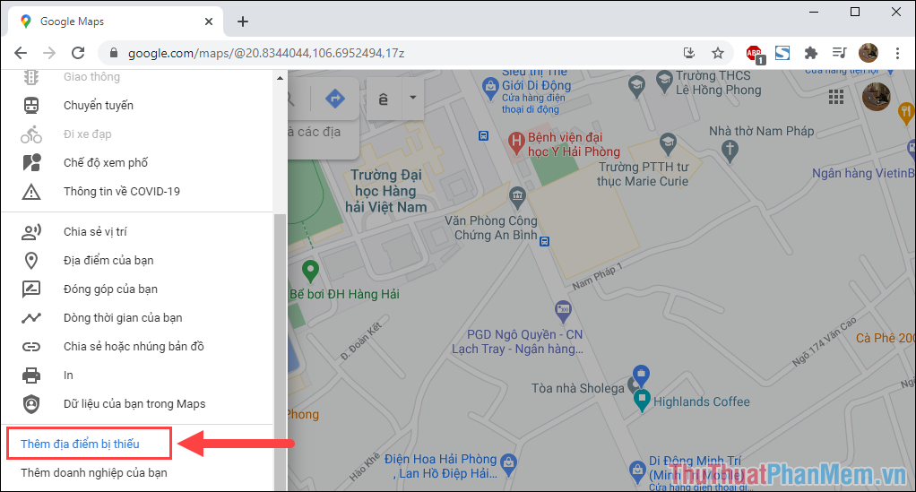 Chọn Thêm địa điểm bị thiếu để bắt đầu thêm vị trí vào Google Maps