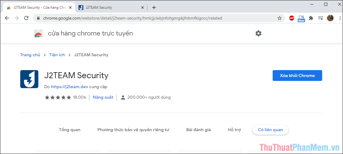 Truy cập trang chủ của J2Team Security và chọn Thêm vào Chrome để cài đặt tiện ích
