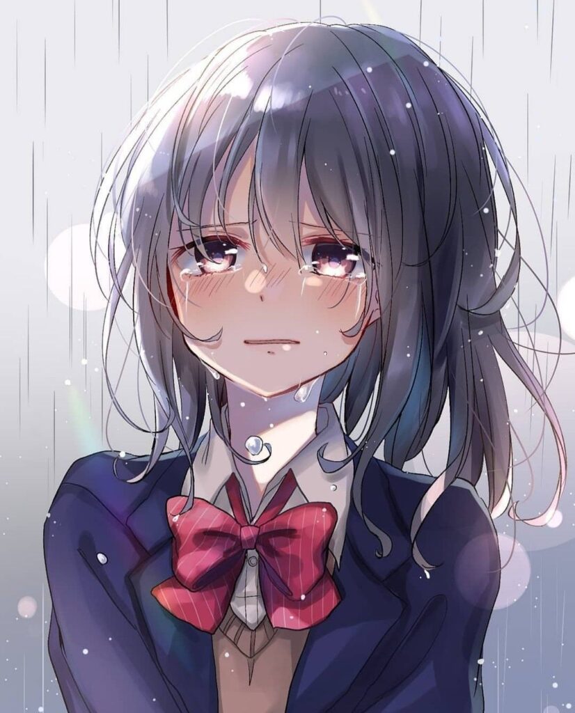 Cô gái trong anime đang khóc trong mưa