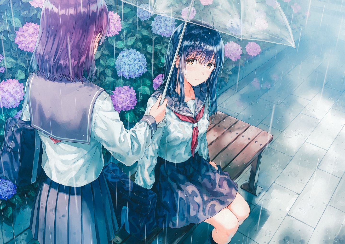 Hình ảnh cô gái trong anime đang đứng dưới mưa