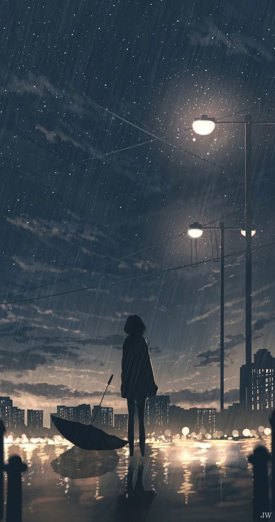 Hình ảnh anime mưa khóc một mình