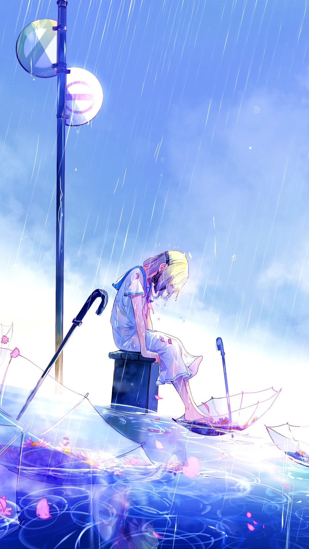 Hình anime mưa buồn, cô đơn