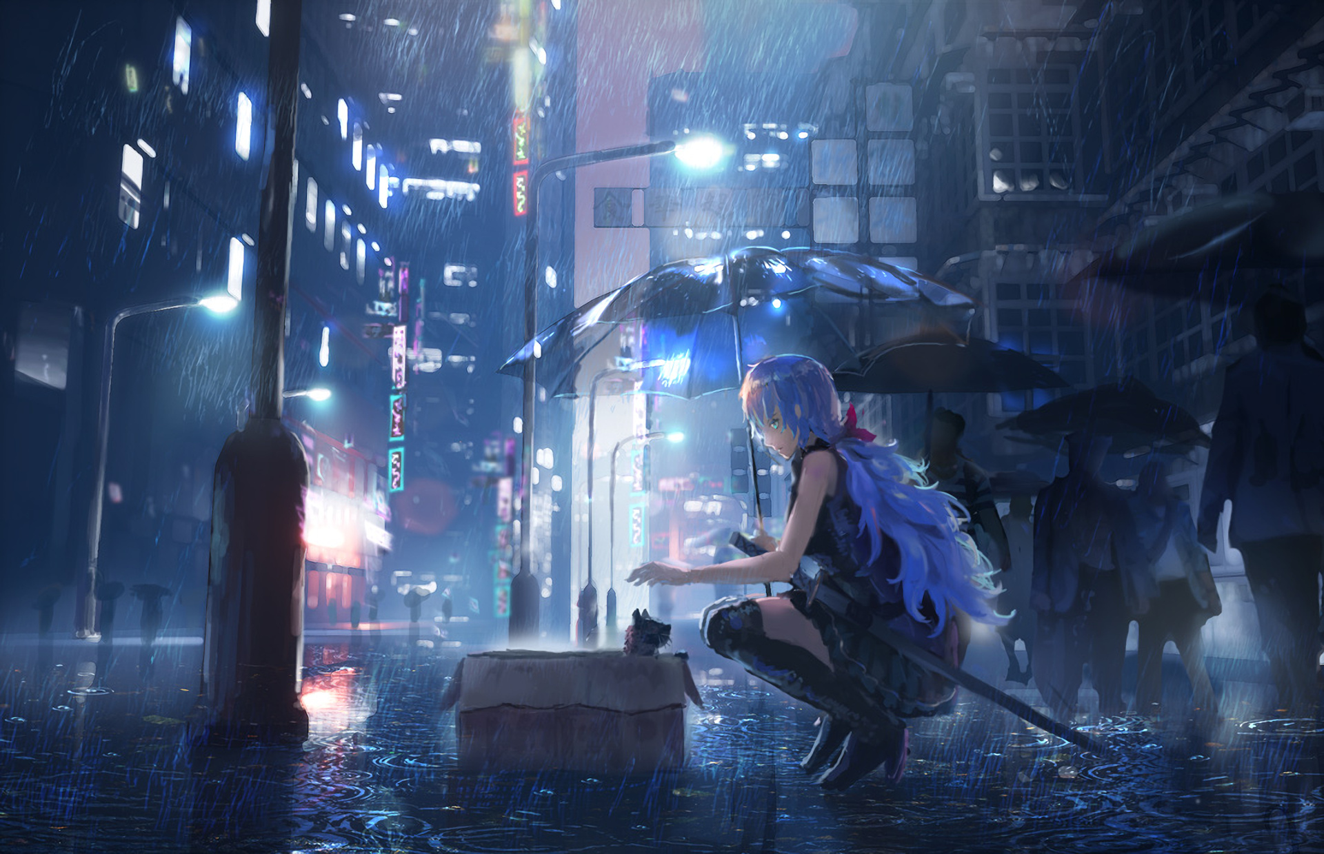 Hình nền anime buồn mưa cho PC