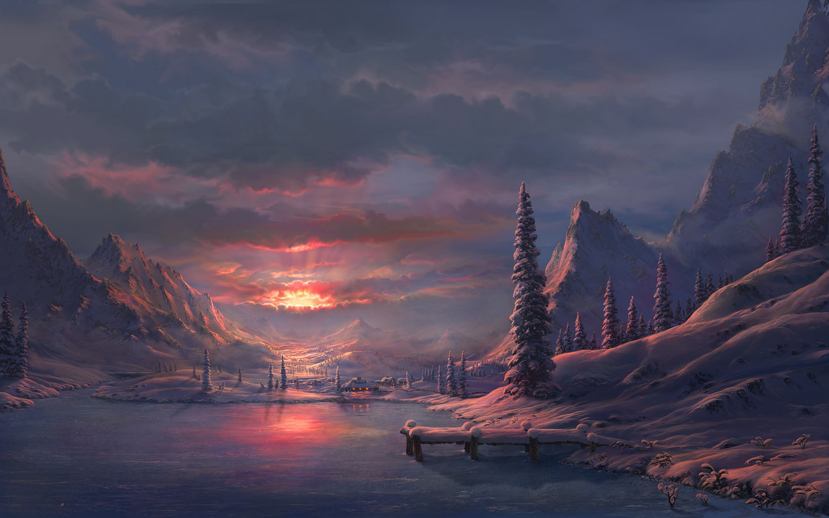 Bức tranh phong cảnh anime mùa đông