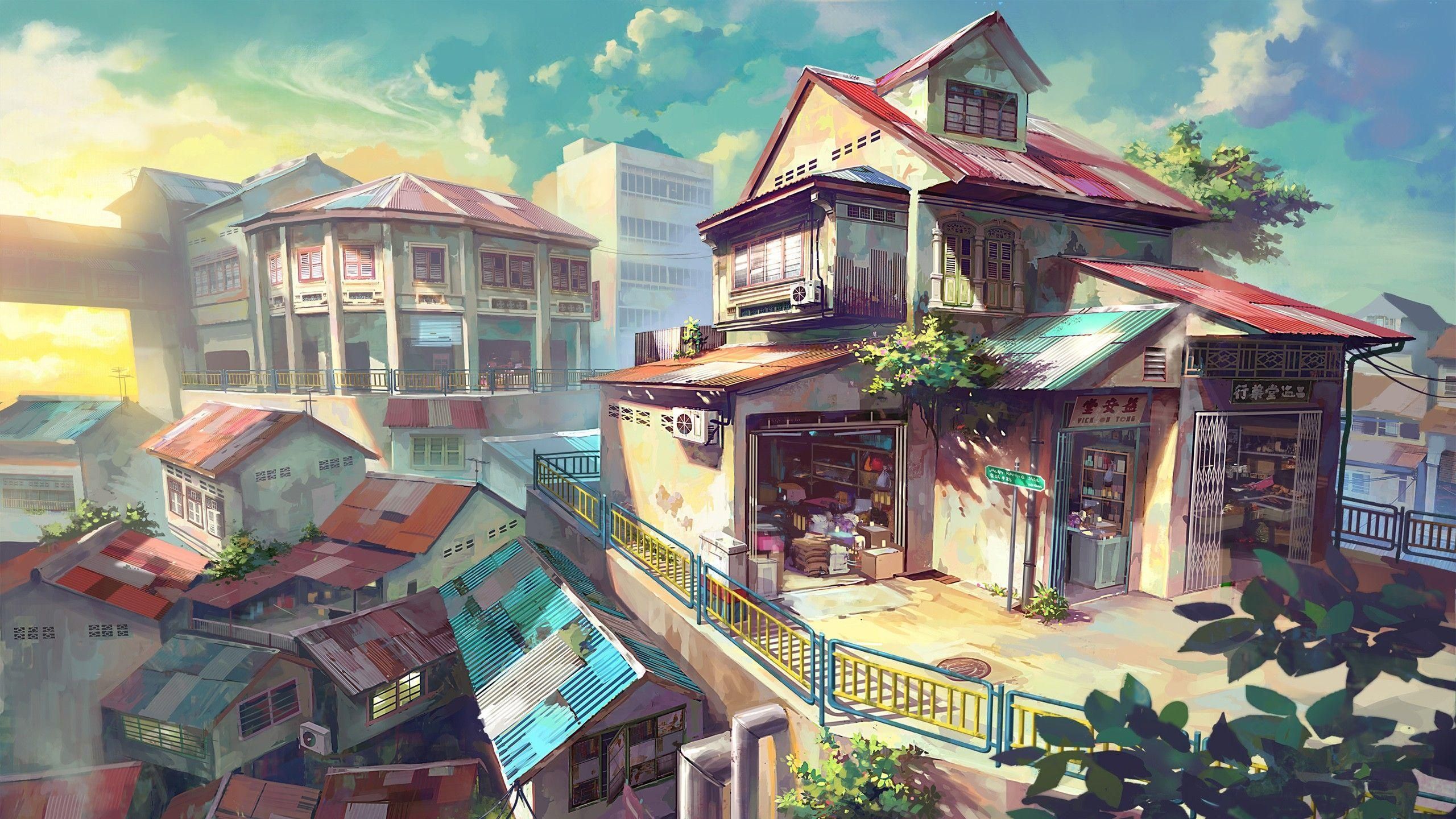 Bức tranh phong cảnh thành phố anime