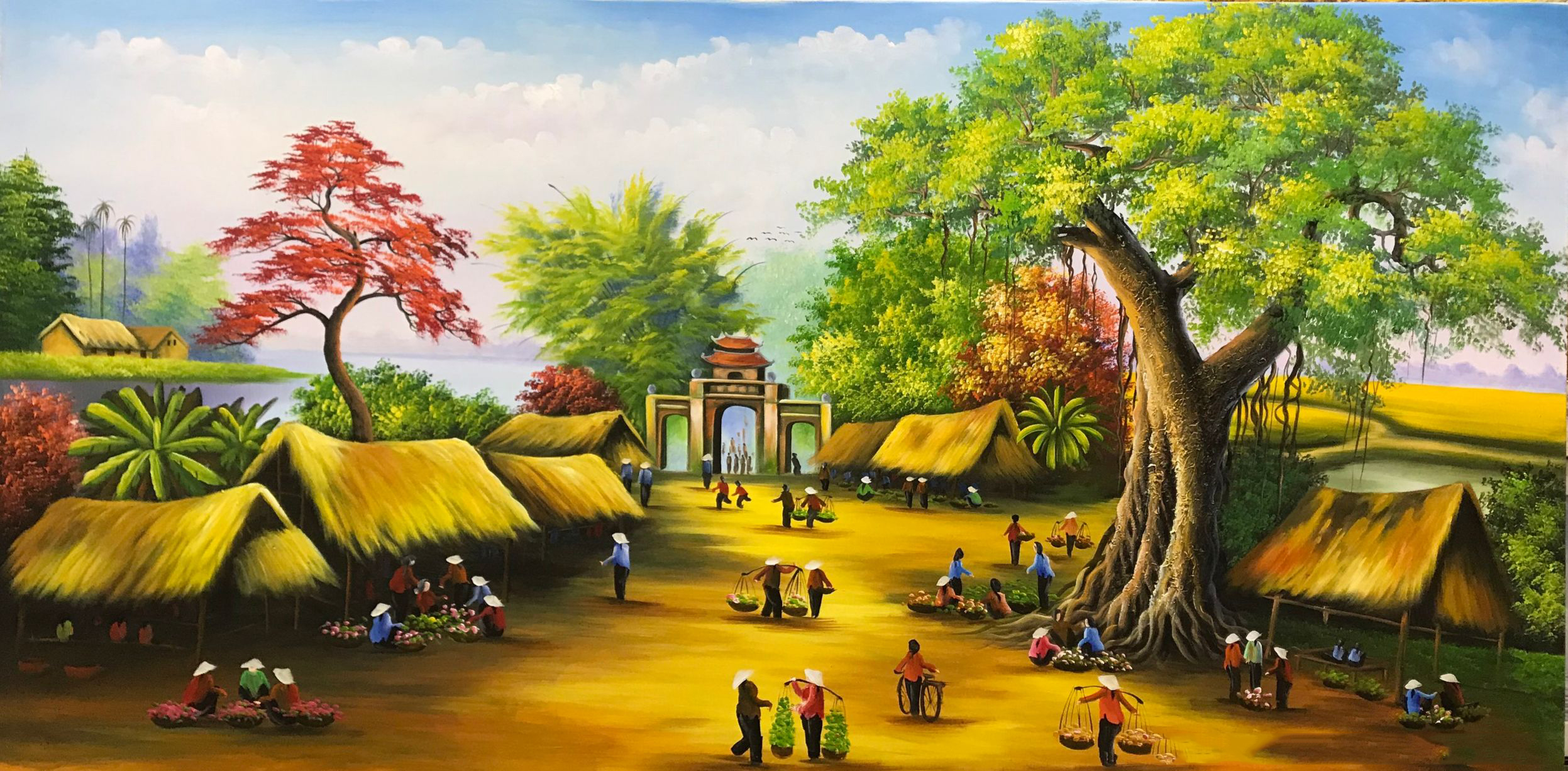 Hình ảnh tranh phong cảnh làng quê dễ vẽ