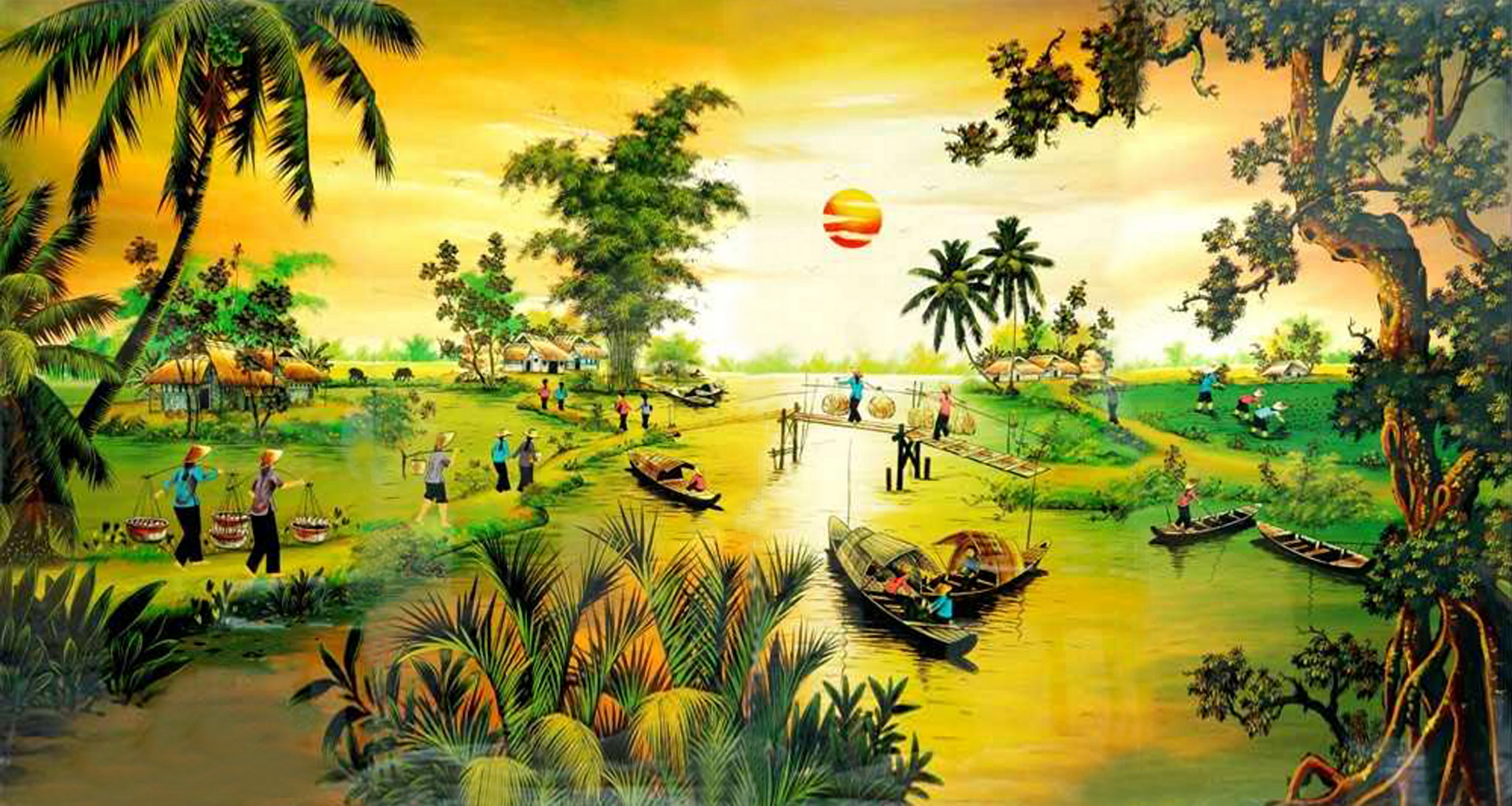 Hình ảnh tranh phong cảnh làng quê Việt Nam