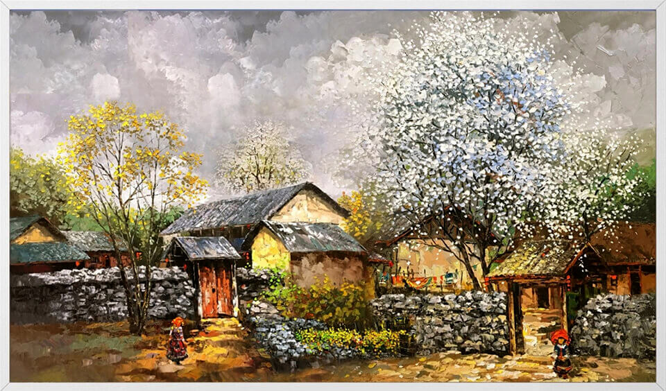 Hình nền bức tranh phong cảnh làng quê cho máy tính