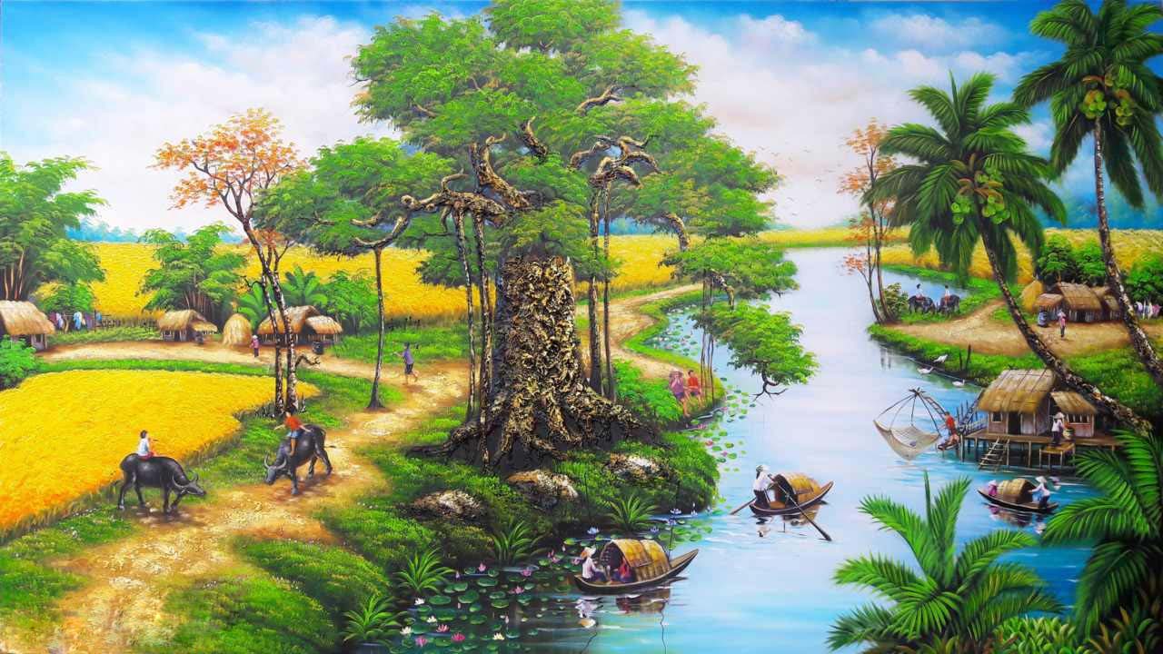Hình tranh phong cảnh làng quê Việt Nam