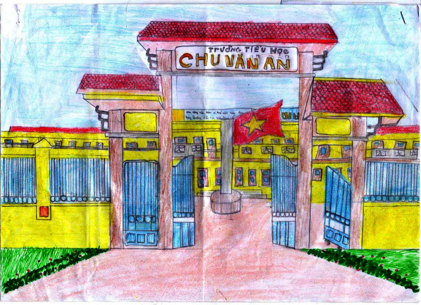 Hình tranh vẽ trường tiểu học Chu Văn An