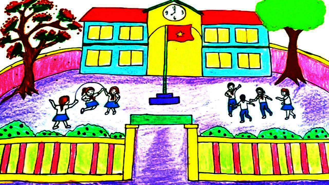 Hình tranh vẽ trường tiểu học Chu Văn An
