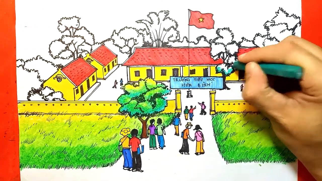 Tranh vẽ cổng tường trường tiểu học