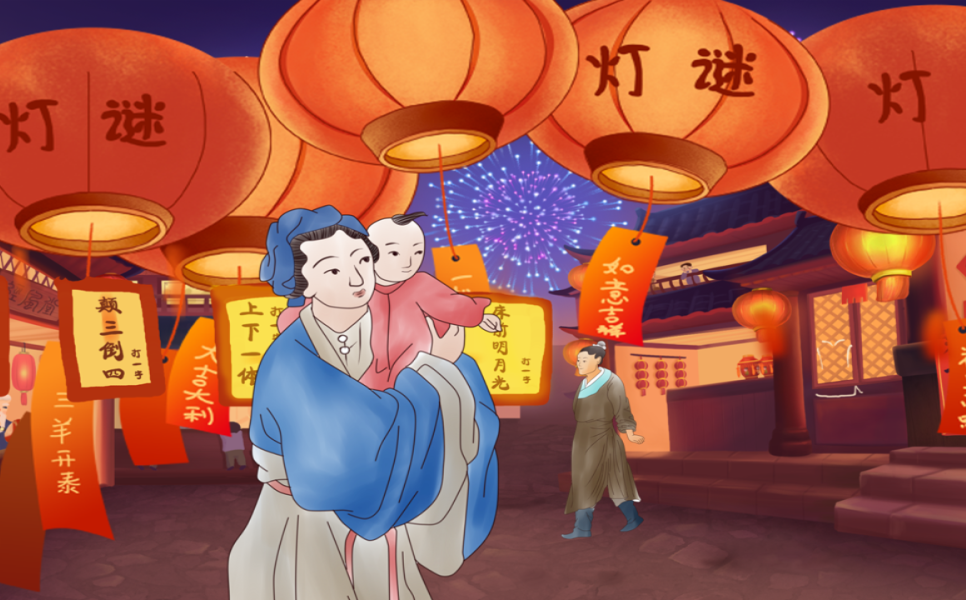 Tranh vẽ tiệc tùng, lễ hội hoa đăng Trung quốc đẹp