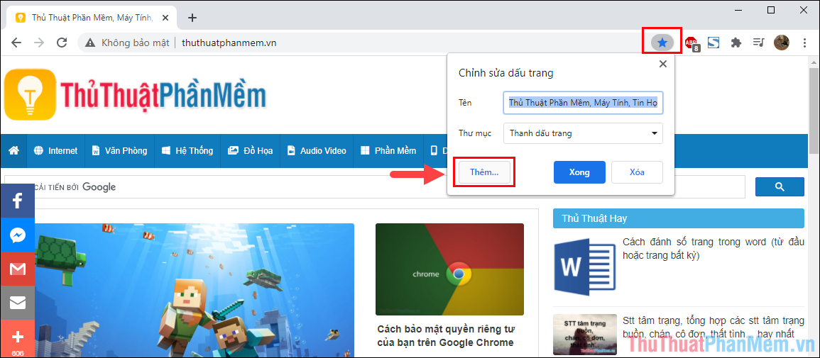 Chọn Lưu vào thanh dấu trang và nhấn Thêm
