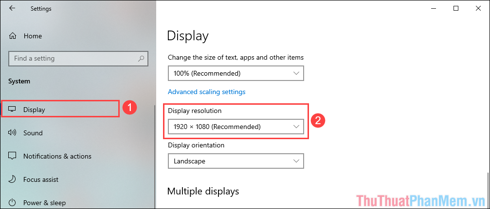 Chọn mục Display và chỉnh phần Display Resolution thành đúng độ phân giải của màn hình