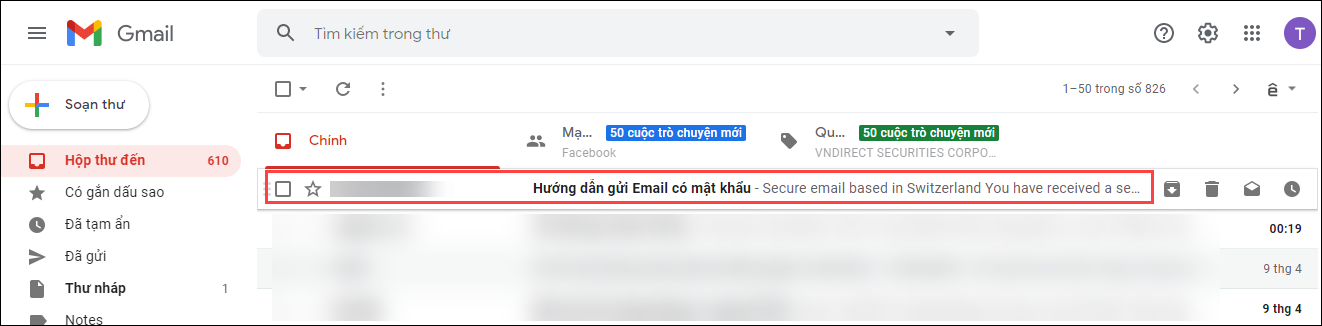Đối với người nhận, họ chỉ cần mở Email để xem các nội dung trong thư bị khóa