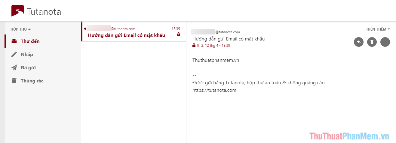 Hoàn tất việc gửi Email cho người khác thông qua việc sử dụng nền tảng Email bảo mật Tutanota