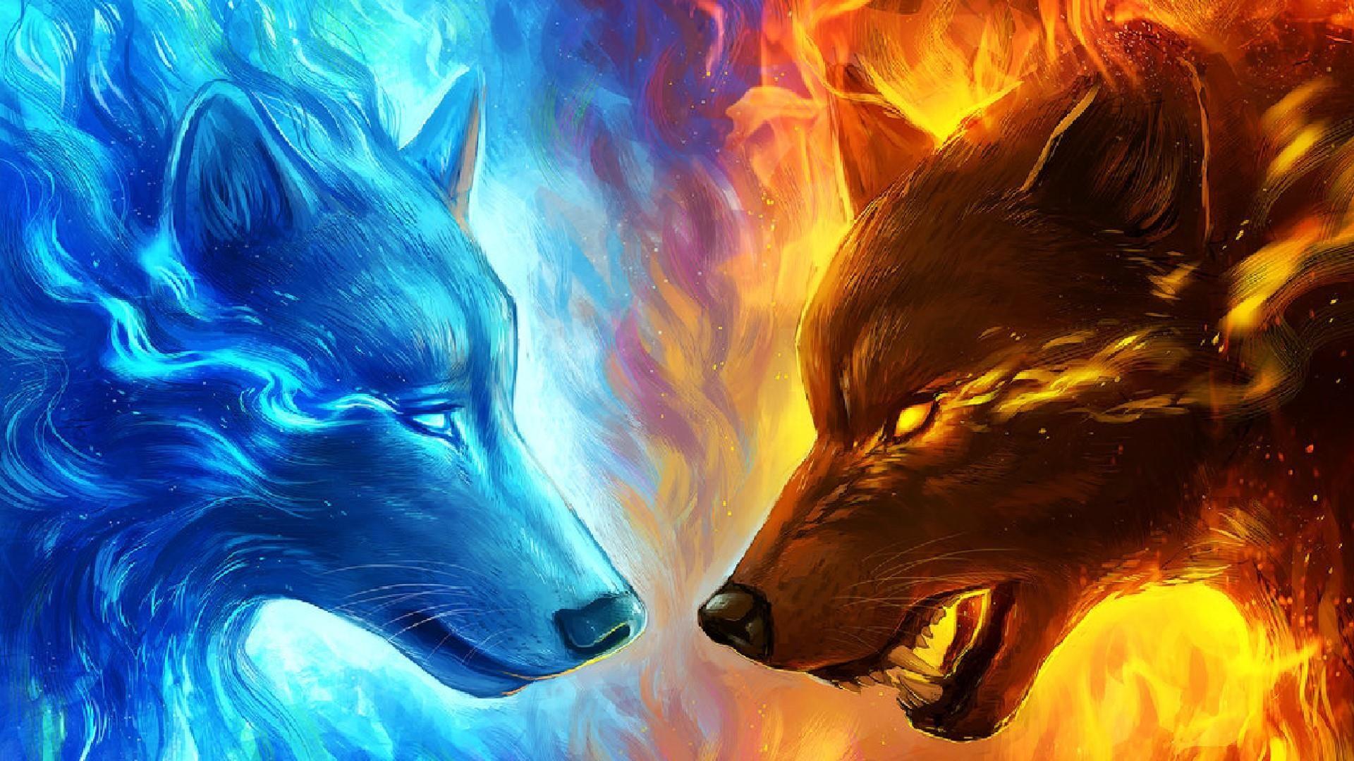 Hình nền sói lửa và sói băng