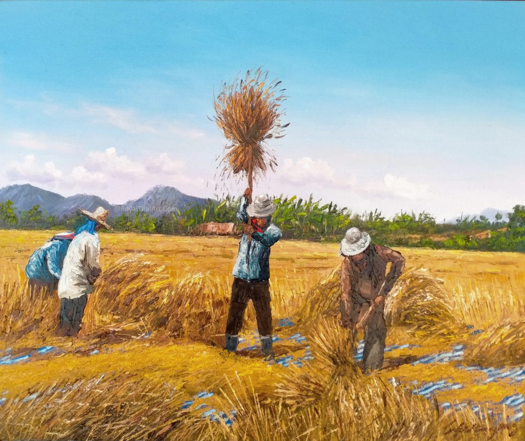 Mẫu tranh vẽ gặt lúa đẹp và sáng tạo
