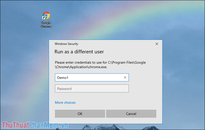 Nhập tên và mật khẩu của tài khoản Local trên máy tính Windows