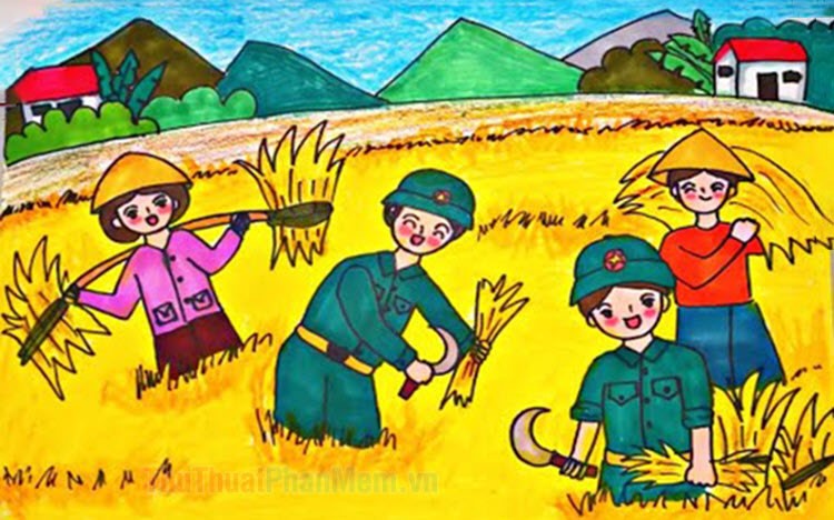 Chia sẻ hơn 316 tranh vẽ người nông dân gặt lúa tuyệt vời nhất   thtantai2eduvn