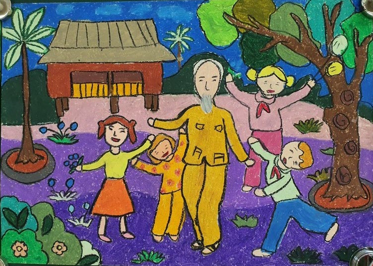 Tranh vẽ Hồ Chí Minh và nhi đồng