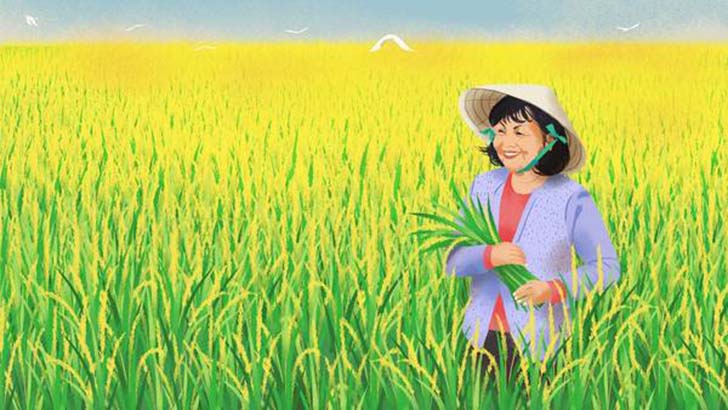 Tranh vẽ về chủ đề gặt lúa