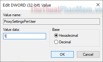 Click đúp vào ProxySettingsPerUser, bạn đặt Value data của nó là 1 và OK