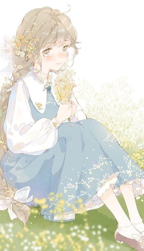 Hình ảnh anime cô gái cầm hoa