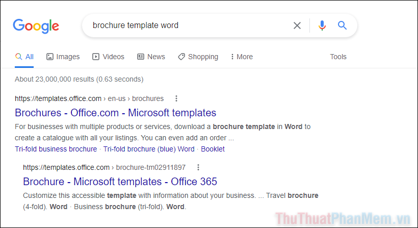 Bạn có thể tìm kiếm trên Google với từ khóa “brochure template word”