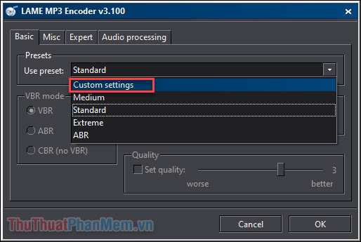 Chuyển phần Use preset sang Custom settings