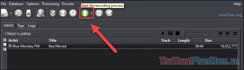 Nhấn vào nút Start the encoding process để tiến hành chuyển đổi