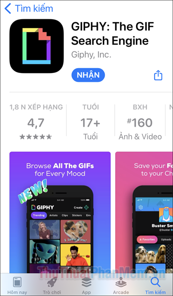 Truy cập App Store và tải về ứng dụng Giphy