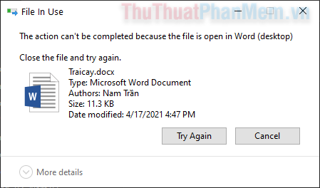 Cách sửa lỗi File Is Open in Another Program trên Windows