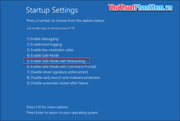 Chọn Enable Safe Mode with Networking