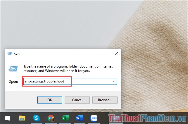 Nhập lệnh ms-settings-troubleshoot và nhấn Enter để mở