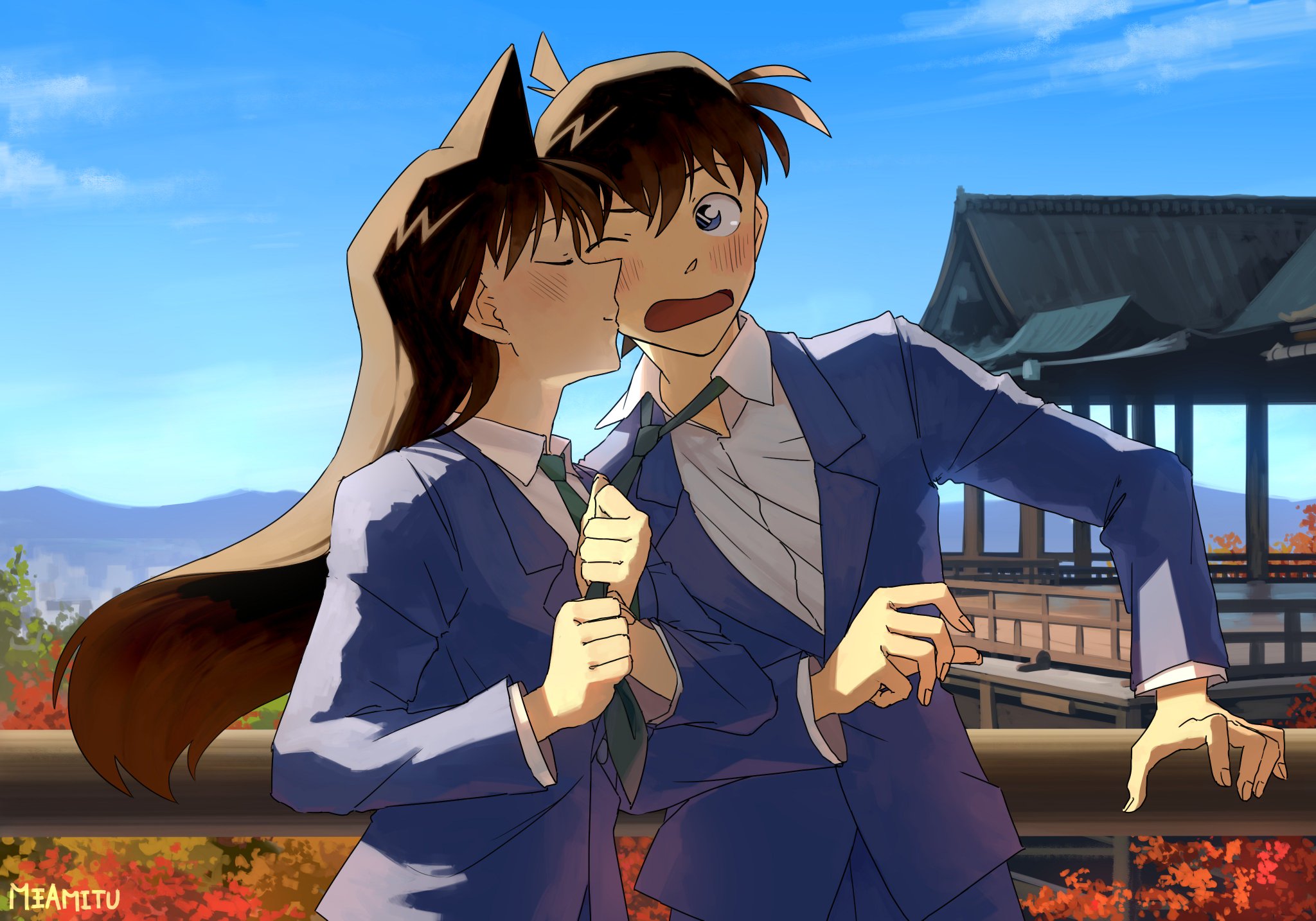 Hình ảnh Shinichi và Ran hôn nhau cute hài hước