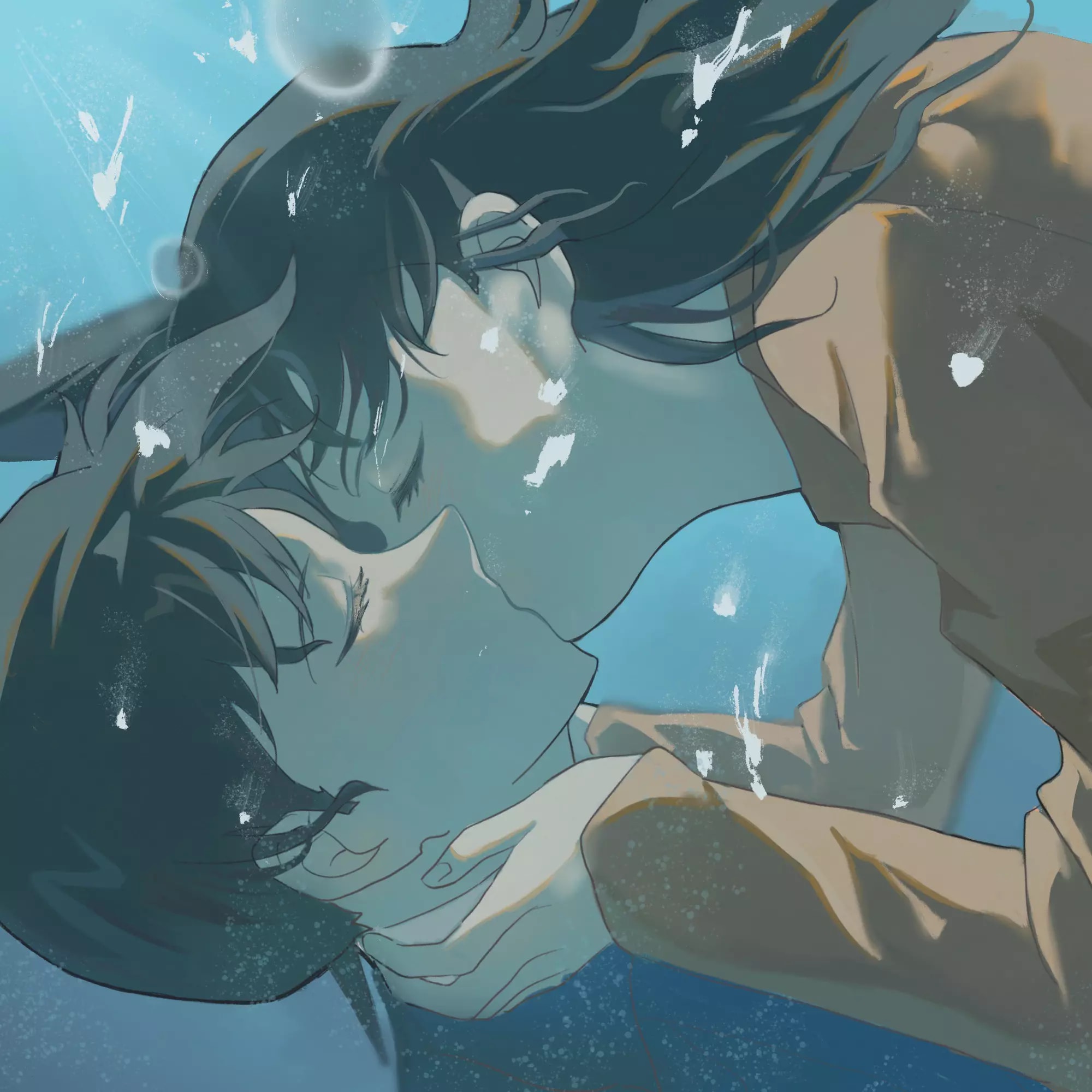 Hình ảnh Shinichi và Ran hôn nhau dưới nước