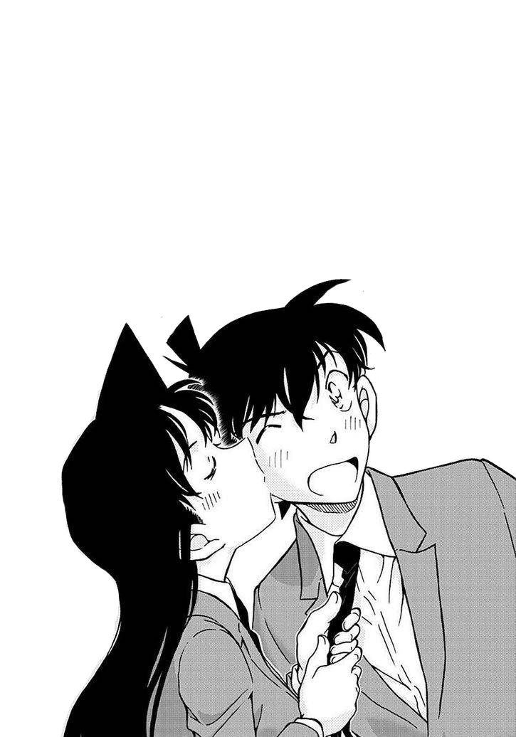Hình ảnh Shinichi và Ran hôn nhau trắng đen