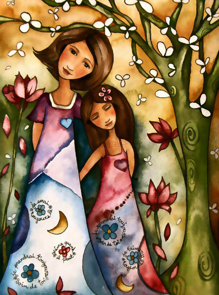 Tranh vẽ mẹ và con gái đơn giản nhất