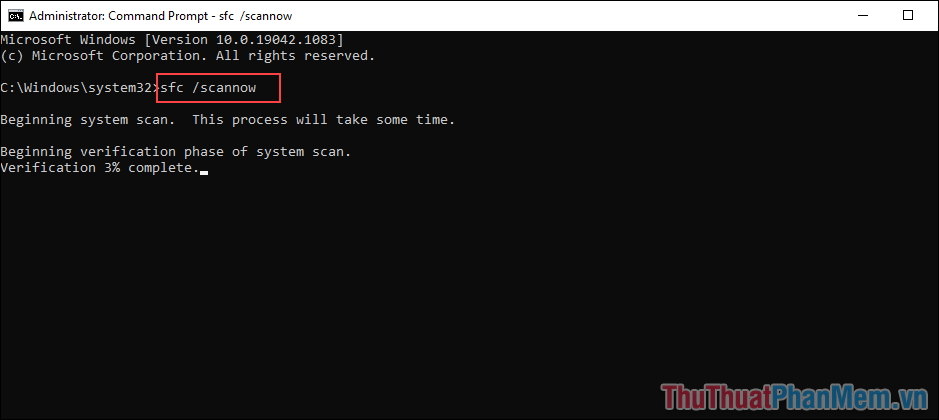Chạy lệnh sfc -scannow trong Command Prompt