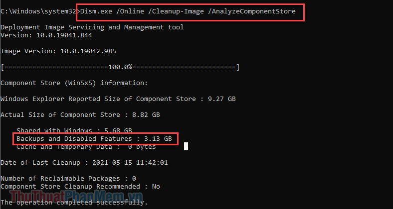 Nhập lệnh Dism.exe Online Cleanup -Image AnalyzeComponentStore.