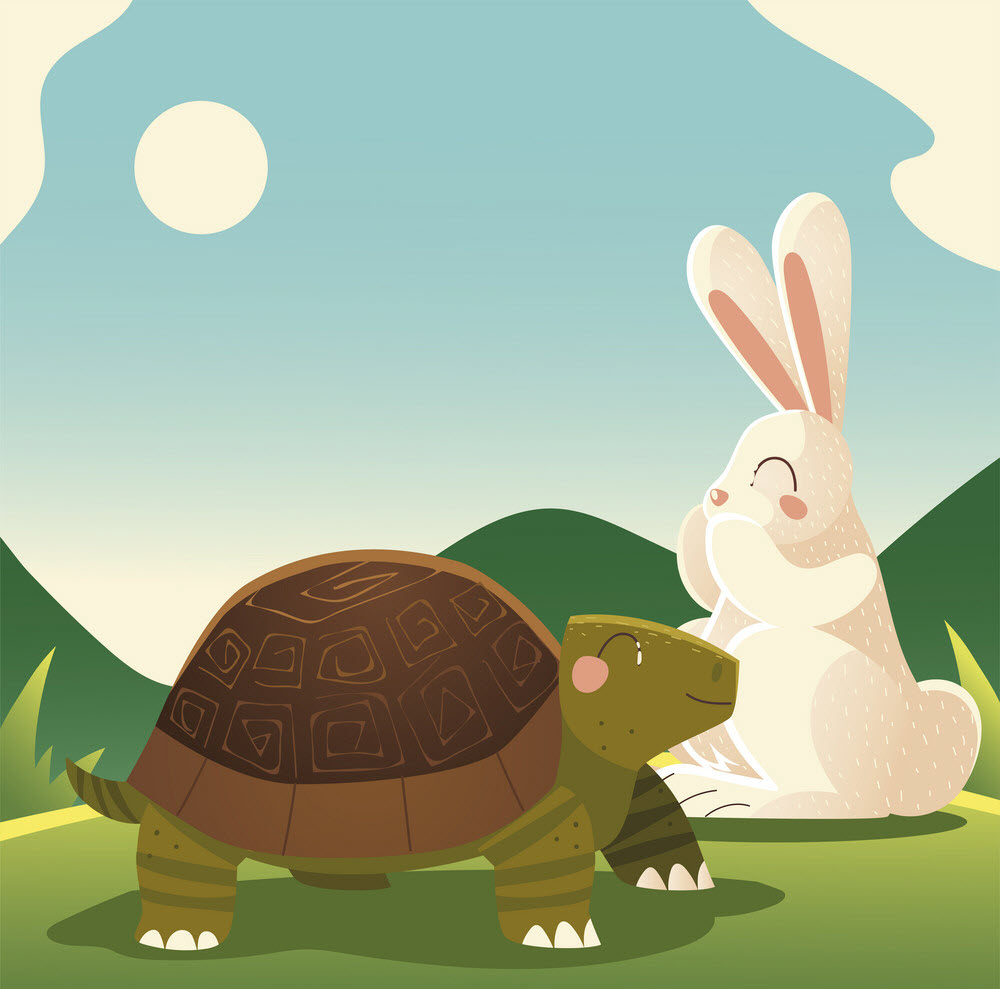 Một bức tranh của một con rùa và một con thỏ