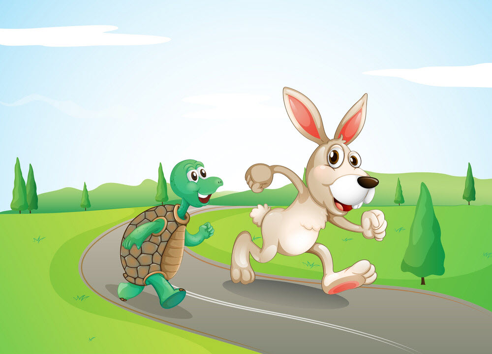 Hình ảnh rùa và thỏ đang chạy đua